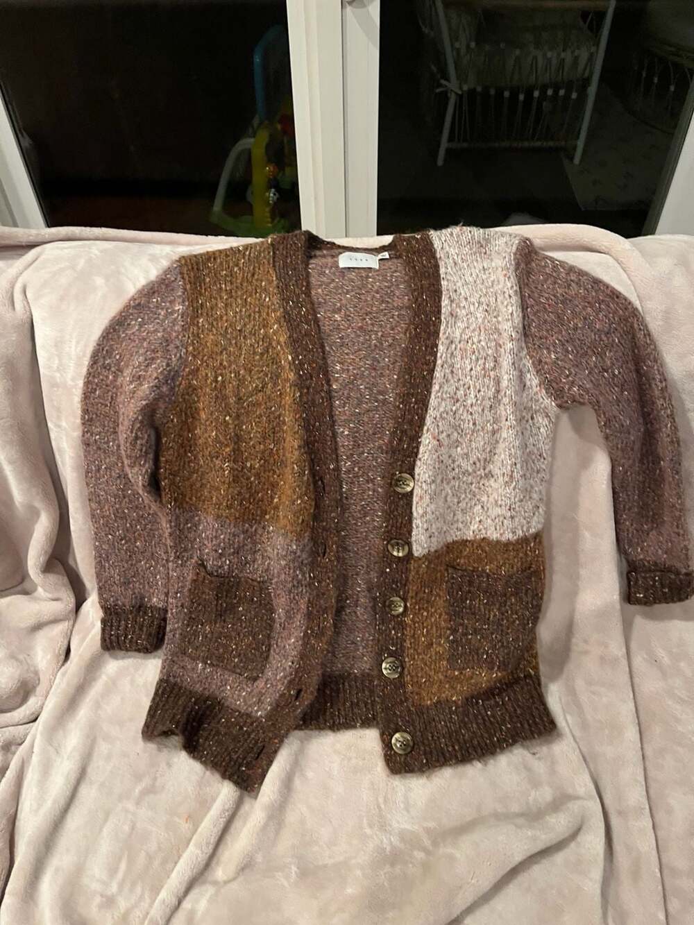 Lush Colorblock Cardigan Sweater Brown